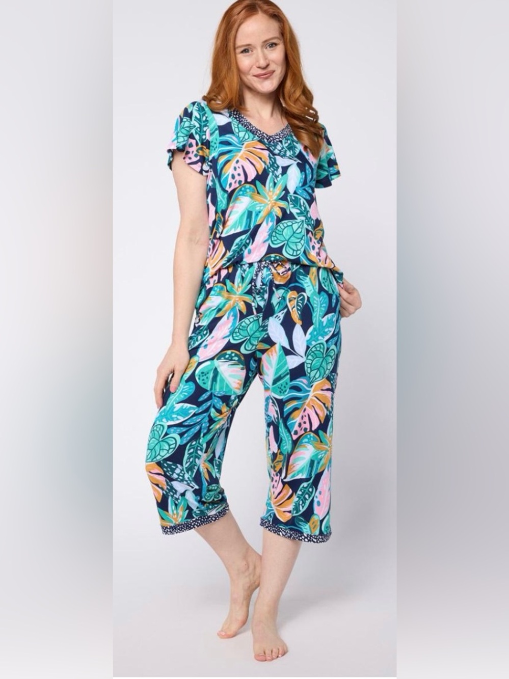Comfort Code By Cuddl Duds Soft & Light V-Neck and Capri Pant PJ Set - Size S